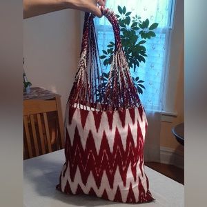 Guatemala Maroon and Cream Large Braided Striped Tote